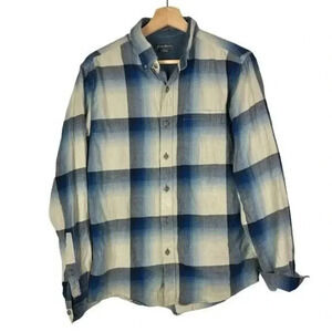 Eddie Bauer Classic Fit Blue & Cream Plaid Long Sleeve Button Down S